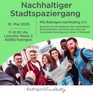 Gruppe von Menschen, die bei einer Stadttour "Nachhaltigem Stadtspaziergang sind" am 10. Mai 2025 in Lintorf