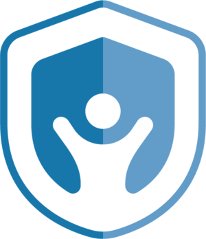 Blaues Logo des KSNR. In der Mitte eine Figur, die die Arme in die Luft reckt, umgeben von blauem Schutzschild