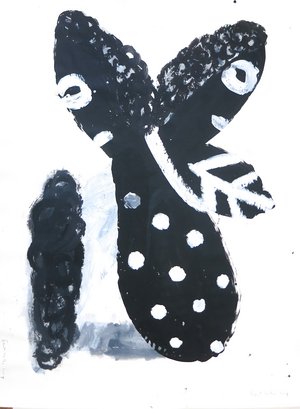 Eun Nim Ro: „o.T.“, (zwei gegenüberstehende Figuren), 2004, Acrylfarbe auf Papier, 212 cm x 157 cm