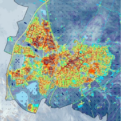 Klimaanalysekarte zeigt Bereiche in verschiedenen Farben 