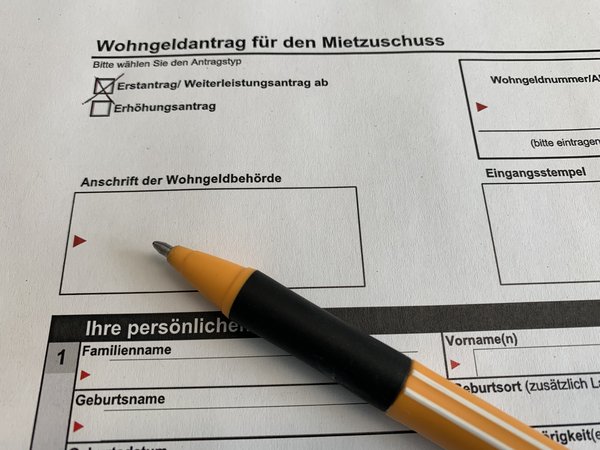 Formularblatt zum Wohngeldantrag