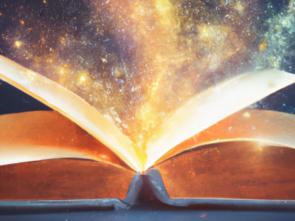Aus einem aufgeschlagenen Buch steigt magischer Staub auf 