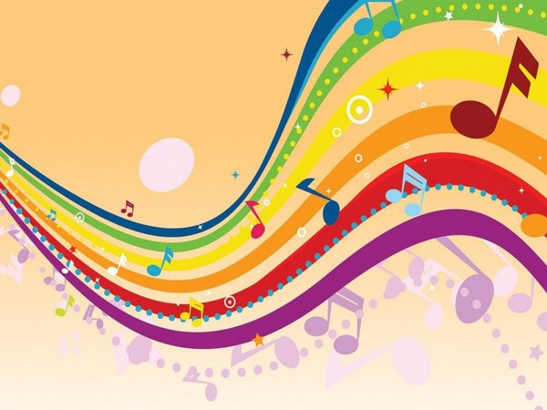 Musiknoten auf einem Regenbogen