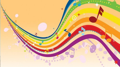 Musiknoten auf einem Regenbogen