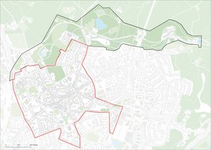 Karte mit Gebietsumgrenzungen von Teilbereich A und B