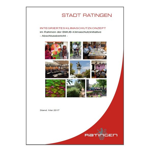 Sie sehen das Titelblatt des integrierten Klimaschutzkonzepts der Stadt Ratingen aus dem Jahr 2017.