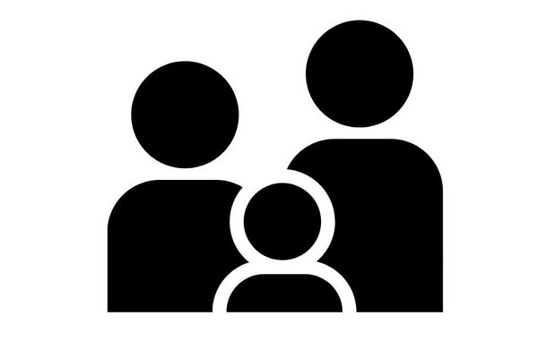 drei schwarze stilisierte Figuren auf weißem Hintergrund. Symbolbild Familie