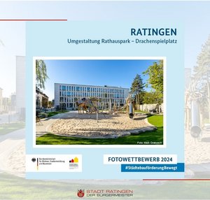 Aufruf zum Fotowettbewerb; der Drachspielplatz am Rathaus ist abgebildet