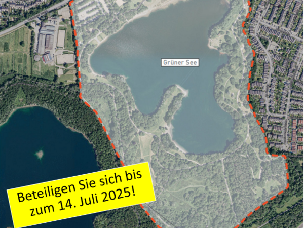 Ansicht von oben: Grüner See und Erholungspark Volkardey 