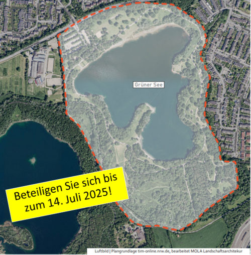 Ansicht von oben: Grüner See und Erholungspark Volkardey 