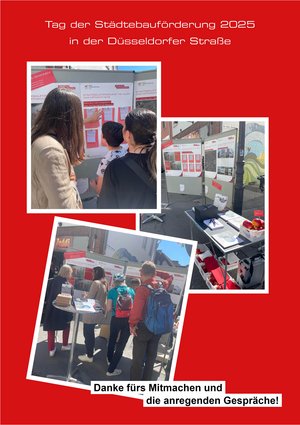 Foto-Kollage zum Tag der Städtebauförderung: Fotos vom Infostand des Innenstadtbüros mit Besuchern