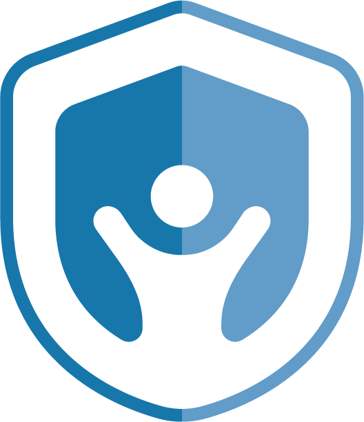 Blaues Logo des KSNR. In der Mitte eine Figur, die die Arme in die Luft reckt, umgeben von blauem Schutzschild