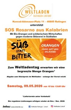 Informationsflyer _Orangenverkauf im Weltalden Lintorf am 9. Mai von 10-13 Uhr